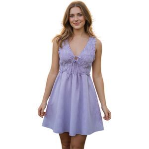 Old Navy Lavender White Striped Sleeveless Smocked Dress Size L